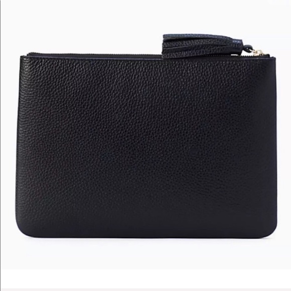 New KATE SPADE ♠️ Black Large Leather Tassel Pouch - Picture 3 of 8